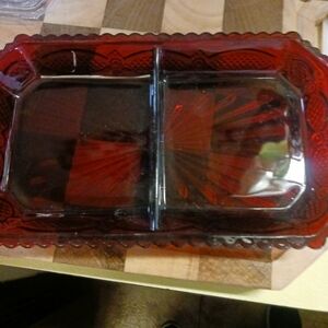 Ruby Red Pressed Glass Divided Serving Tray